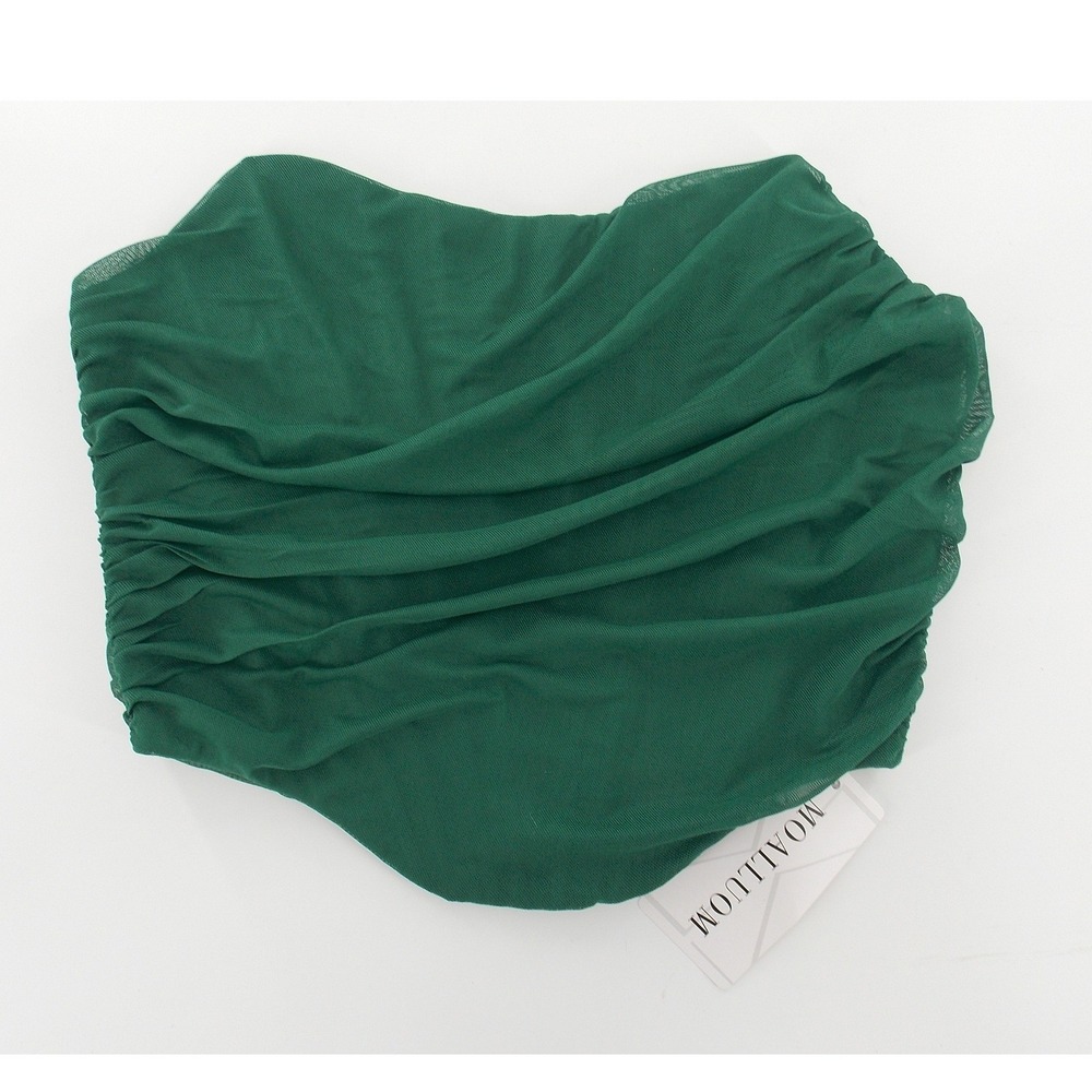 MOALLUOM Corset Top Ruched Mesh Strapless Bodice Modern Womens Size Medium Green